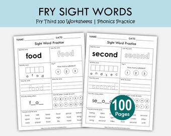 Fry Third Hundred Sight Word Worksheets Printable | High Frequency Word Practice | Reading Fluency Activities | Word Work Sheets