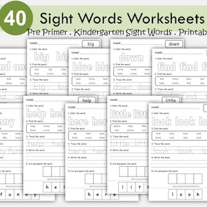 Sight Word Worksheets | Dolch Pre Primer Practice Workbook PDF for Kids: Kindergarten
