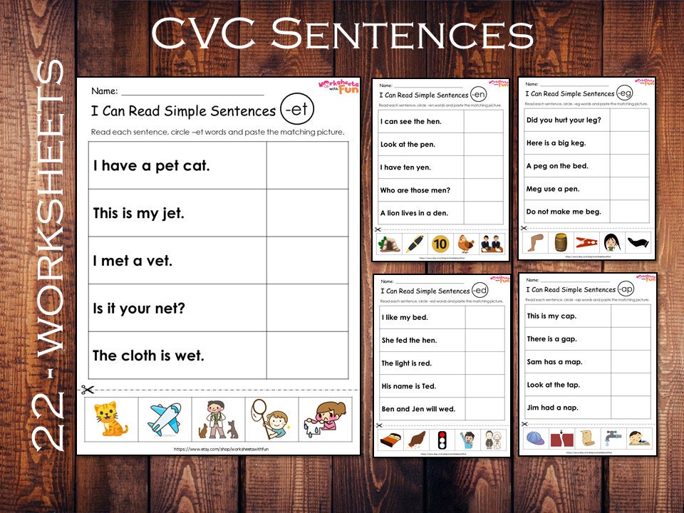 phonics worksheets cvc sentences i can read simple etsy new zealand