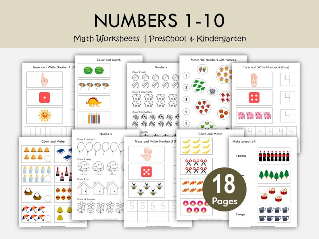Preschool Math Worksheets, Number Tracing 1-10, Counting Activities ...