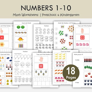 Förskolematteövningsblad, sifferrätning 1-10, räkneaktiviteter, matteövningsbok för förskoleklass, utskrivbar hemundervisning bild 1