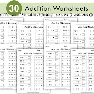 Addition Worksheets Printable | 2 and 3 Addends Math Practice | Kindergarten 1st 2nd Grade | Homeschool Math Worksheets PDF