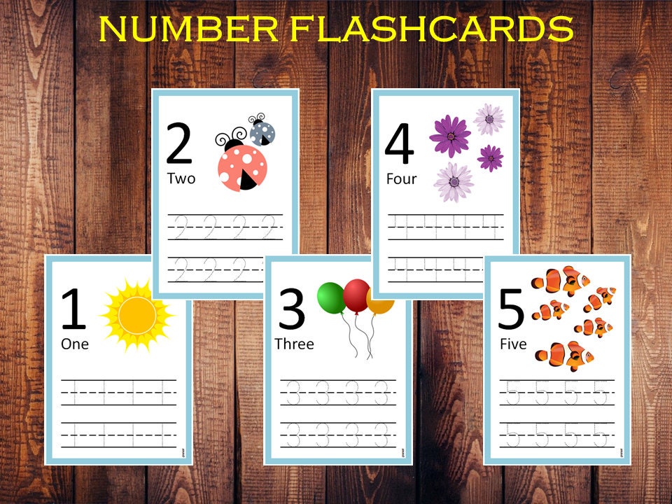 number flashcards printable numbers tracing 1 10 for kids etsy