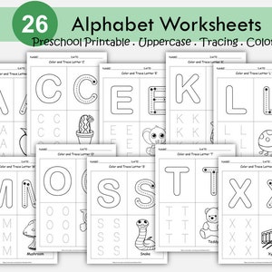 Feuilles d'exercices à colorier et à tracer l'alphabet | Lettre de reconnaissance ABC imprimable | Activités d'alphabétisation pour le préscolaire et la maternelle | Écriture manuscrite
