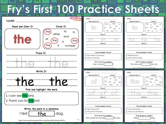 100 Printable Fry Sight Words Worksheets for Preschool and | Etsy