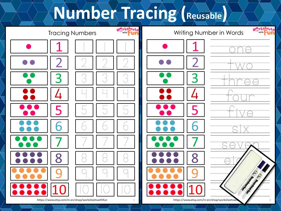 tracing numbers 1 10 worksheets for kindergarten preschool etsy