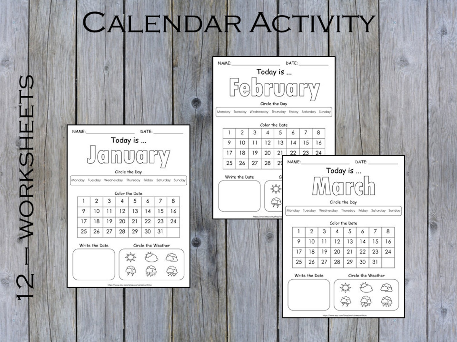 Preschool calendar worksheets printable kids monthly digital etsy