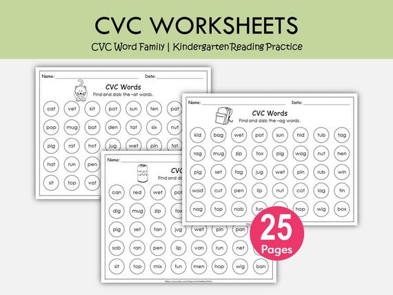 CVC Word Family Worksheets | Dab & Color Phonics Activities | Kindergarten Literacy Centers | Preschool Reading Practice | Printable PDF
