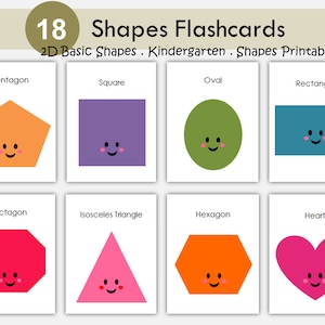 Cartes flash pour la maternelle, imprimables pour le préscolaire, formes de base 2D, cartes flash formes géométriques, éducatif