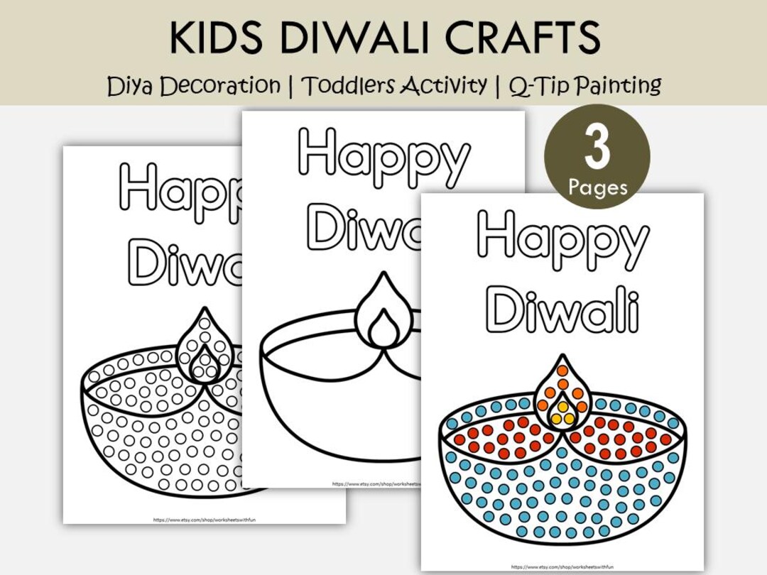 Diwali Diya Craft Printable for Kids | Q-tip Painting, Coloring ...