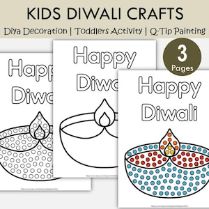 Diwali Diya Craft Printable for Kids | Q-tip Painting, Coloring & Decorating Activity