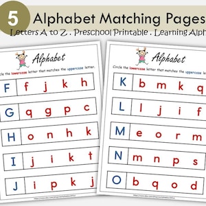 Actividad de emparejamiento de letras mayúsculas y minúsculas, hojas de trabajo del alfabeto, aprendizaje del abecedario, imprimibles para preescolar, niños pequeños, Montessori
