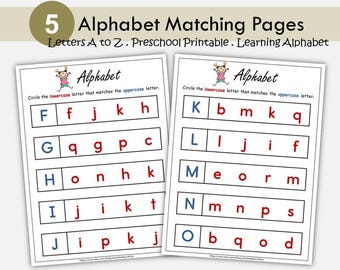 Alphabet Matching Activity Printable, Uppercase and Lowercase Worksheets, Learning ABC, Preschool, Toddlers, Montessori