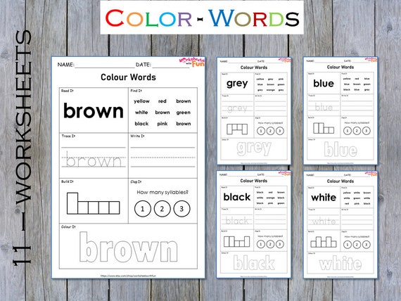 preschool color worksheets printable color words activities etsy