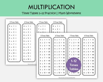 Feuilles de travail sur les multiplications imprimables | Tables de multiplication 1-12 Entraînement | Remplissez le champ Faits mathématiques | Fiches d'exercices de mathématiques pour le primaire