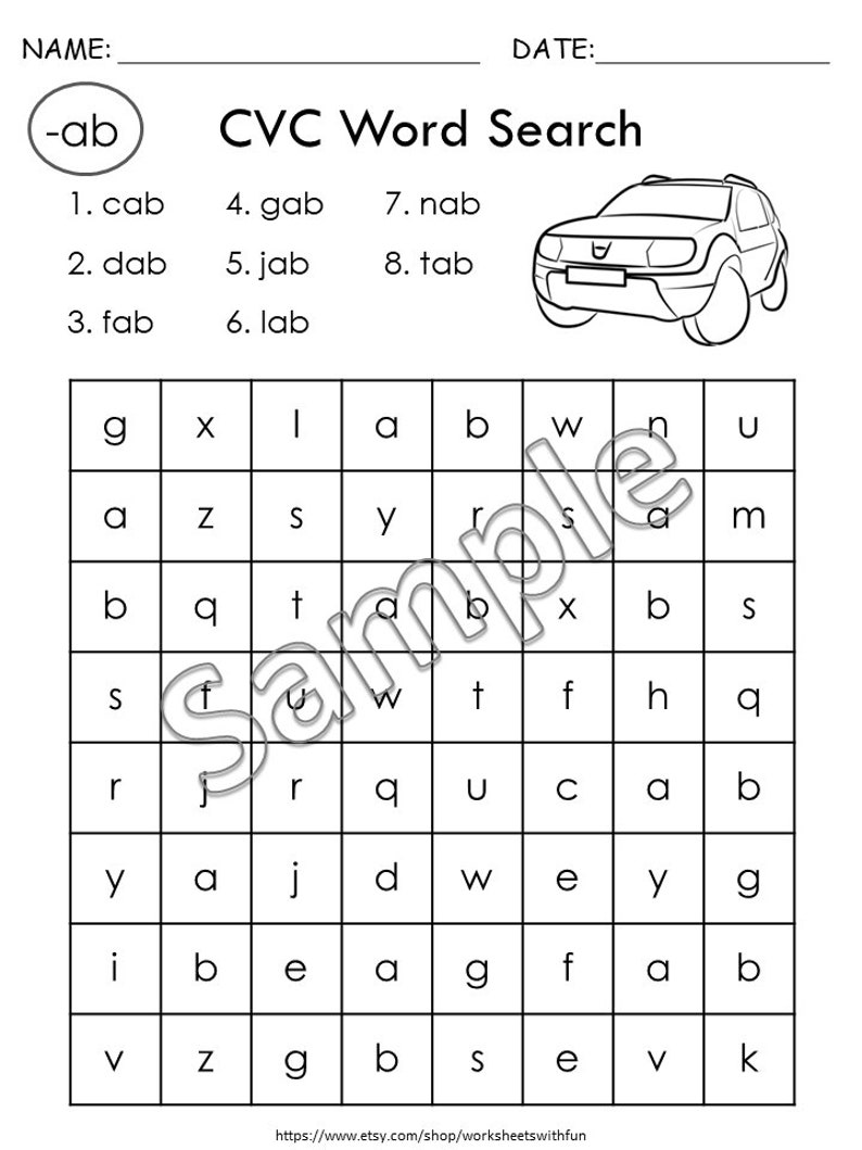 K&ouml;nnte beinhalten: Ein schwarz-wei&szlig;es Arbeitsblatt mit einem Wortsuchr&auml;tsel f&uuml;r Kinder. Das R&auml;tsel enth&auml;lt die Buchstaben g, x, l, a, b, w, n, u, a, z, s, y, r, s, a, m, b, q, t, a, b, x, b, s, s, f, w, t, f, h, q, r, j, r, q, u, c, a, b, y, a, j, d, w, e, y, g, i, b, e, a, g, f, a, b, v, z, g, b, s, e, v, k. Die W&ouml;rter, die man finden muss, sind cab, dab, fab, gab, jab, lab, nab und tab.