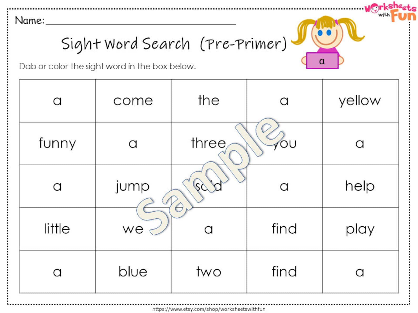 40 dolch pre primer sight word search printable worksheets etsy