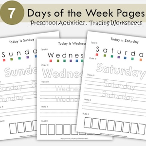 Days of the Week Worksheet: Tracing, Spelling, & Matching (PDF)