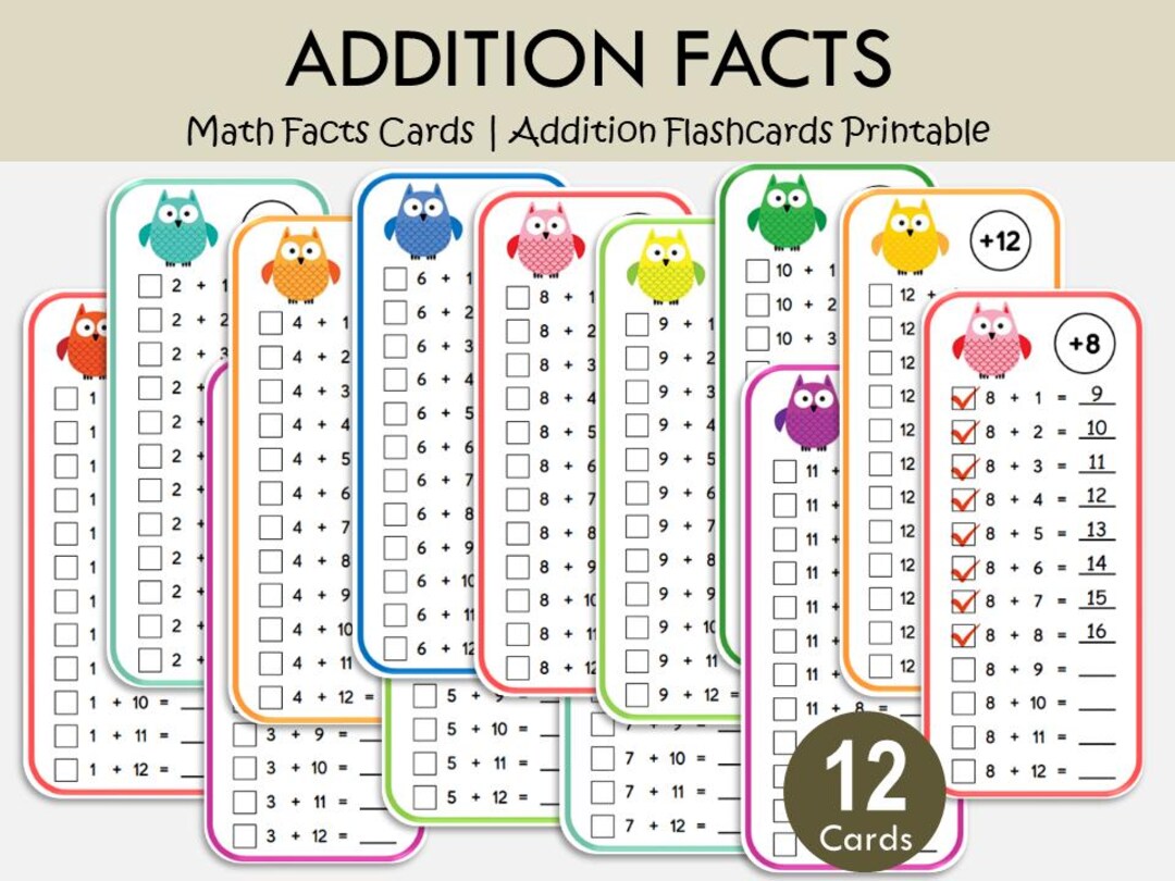 Printable Addition Flash Cards | Math Facts Practice | Kindergarten ...