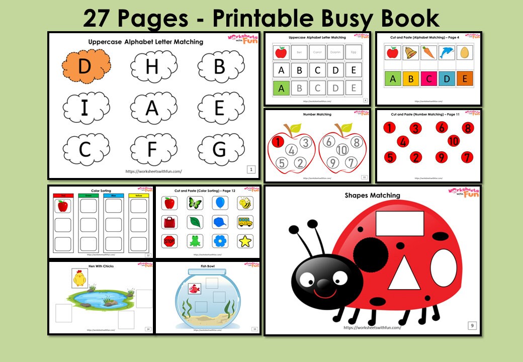 preschool busy book activity sheets for toddlers printable etsy