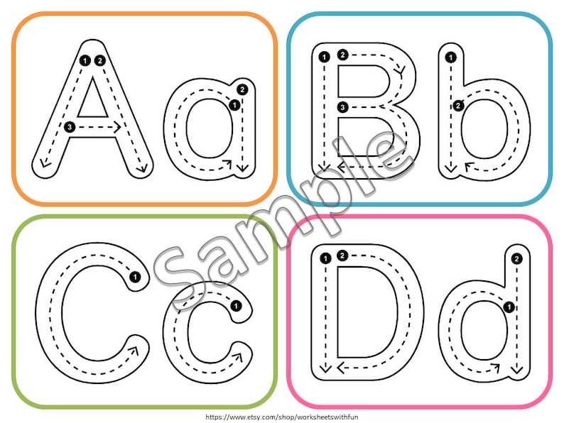 May include: A printable worksheet with tracing lines for the letters A, a, B, b, C, c, D, and d. The letters are in black and white on a white background.