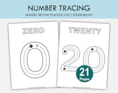 Number Tracing Worksheets 0-20 Printable, Preschool Math Numbers, Kindergarten Number Writing Practice, Learn Number Words PDF