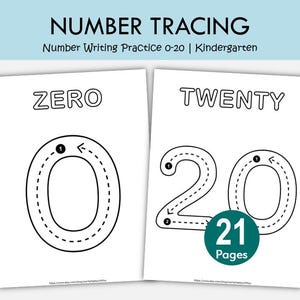 Number Tracing Worksheets 0-20 Printable, Preschool Math Numbers, Kindergarten Number Writing Practice, Learn Number Words PDF