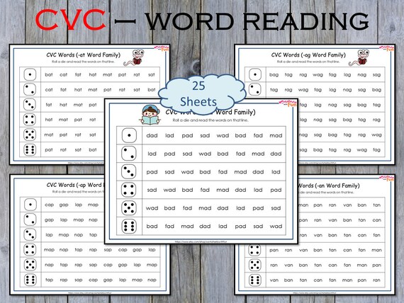 CVC Words Roll and Read Worksheets Printable CVC Phonics - Etsy