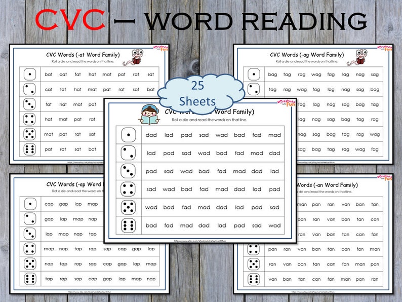 CVC Words Roll and Read Worksheets Printable CVC Phonics - Etsy