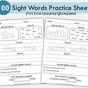 Sichtwort Arbeitsblätter zum Ausdrucken, Fry Hundert, 100 Hochfrequenzwörter, Lese-, Schreib-, Kindergarten, Klasse 1, Phonics-Buch