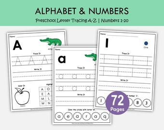 Alphabet Arbeitsblätter zum ausdrucken, Vorschulbuchstabe A-Z, Groß- und Kleinbuchstaben Übung, Kindergarten Zahlen Arbeitsblätter 1-20