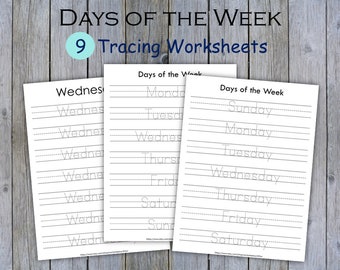 Days of the Week Worksheets for Kids, Days of the Week Tracing Sheets, Days of the Week Activities, Days of the Week Poster, Preschool Chart