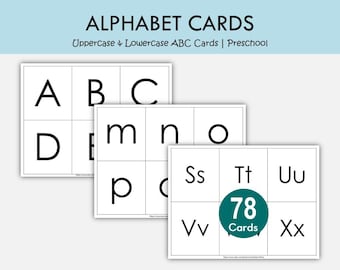 Alphabet Flashcards Printable, Uppercase Lowercase Letters, Letter Recognition Cards, ABC Flash Cards, Preschool Kindergarten Learning