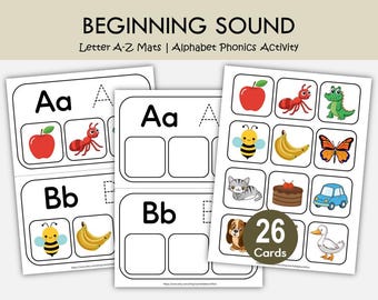 Beginning Sound Letter Matching Game Printable | Alphabets Phonics Activity for Preschool & Kindergarten | ABC Mats
