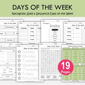 Days of the Week Worksheets Printable | Kindergarten Calendar Activities | Trace Write Sequence Days | Preschool Morning Work | Homeschool