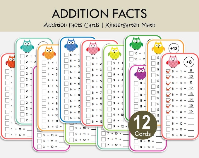 Printable Addition Facts Cards for Kids | Kindergarten Math Flashcards | Preschool Addition Practice | Homeschool Math Activity PDF