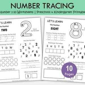 Arkusze do śledzenia liczb | Liczby od 1 do 10 do druku | Ćwiczenia matematyczne dla przedszkolaków i przedszkolaków