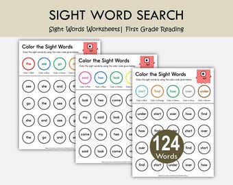 Grade 1 Sight Words Word Search, First Reading Activity (124 Words)