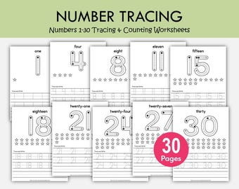 Number Tracing Worksheets 1–30 Printable | Preschool & Kindergarten Math | Number Writing and Counting Practice
