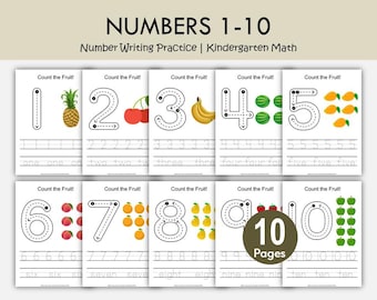 Feuilles d'exercices à imprimer pour la recherche de nombres 1 à 10, Exercices d'écriture de nombres pour les enfants d'âge préscolaire, Activité de mathématiques pour la maternelle, Feuilles d'exercices pour enfants