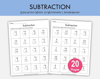 Utskrivbara arbetsblad för subtraktion inom 20 | Matematikövningar för dagis och första klass