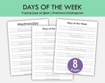 Days of the Week Worksheets Printable, Tracing Days of Week, Kindergarten Handwriting Practice, Preschool Learning Worksheets PDF