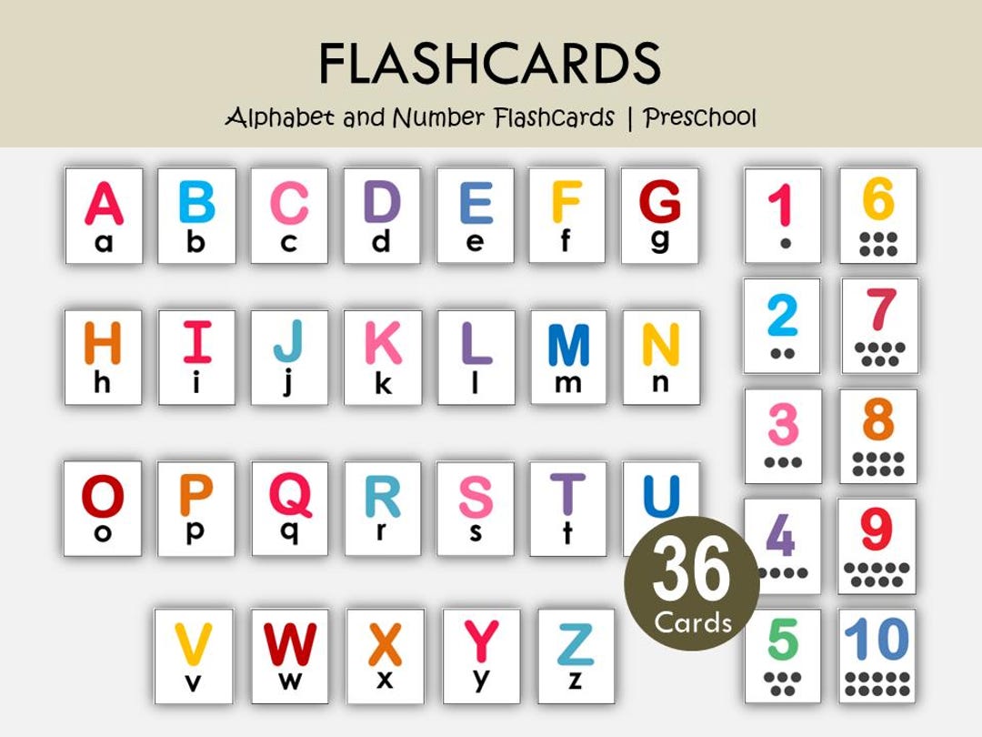 Alphabet and Number Flashcards Printable, ABC Flash Cards, 1-10 Number ...
