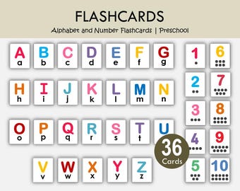 Tarjetas didácticas imprimibles del alfabeto y los números, tarjetas didácticas ABC, tarjetas numéricas del 1 al 10, aprendizaje preescolar, educación en casa para jardín de infantes, tarjetas educativas