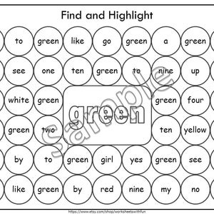 Sight Word Search Worksheets | Dab & Color Sight Word Practice | Preschool Kindergarten Reading Printables image 5