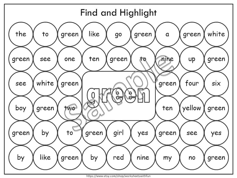 Sight Word Search Worksheets | Dab & Color Sight Word Practice | Preschool Kindergarten Reading Printables image 5