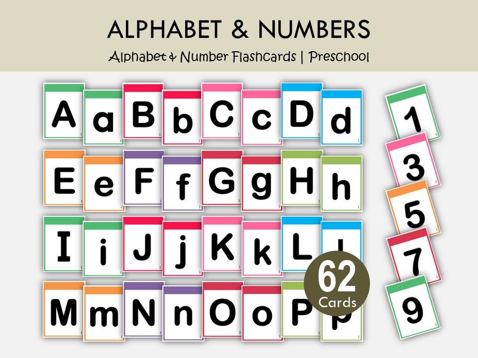 Alphabet Flashcards Printable, Uppercase Lowercase Letters, Number ...