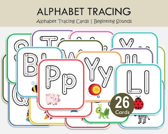 Alphabet Tracing Cards Printable, Uppercase Lowercase Letters, Beginning Sounds Activity, Preschool Alphabet Practice, Kindergarten Literacy
