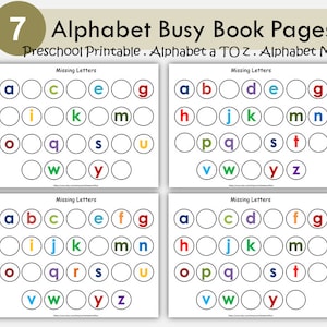 Hojas de trabajo del alfabeto para niños, hojas imprimibles del alfabeto, letras faltantes, páginas de libros con actividades del alfabeto, reconocimiento de la A a la Z, actividades preescolares