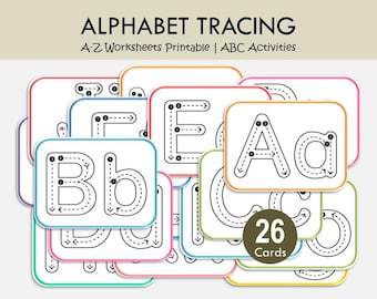 Alphabet Tracing Cards Printable, Uppercase Lowercase Letter Tracing, ABC Flashcards, Preschool Handwriting Practice, Kindergarten ABC Cards